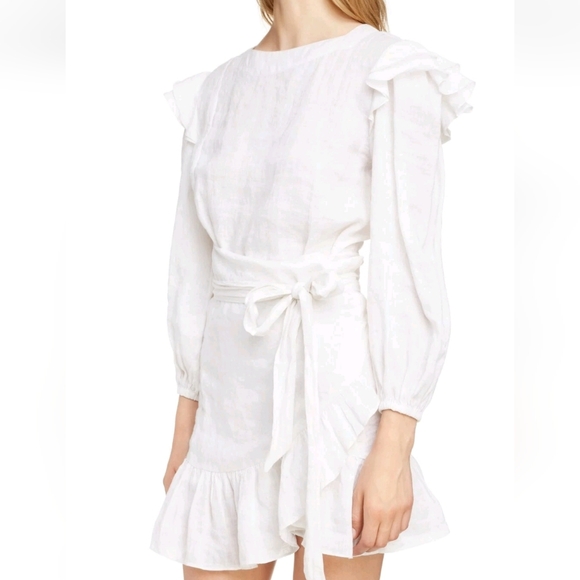 Isabel Marant Telicia White Ruffle Linen Dress, Size 4 - Picture 6 of 9
